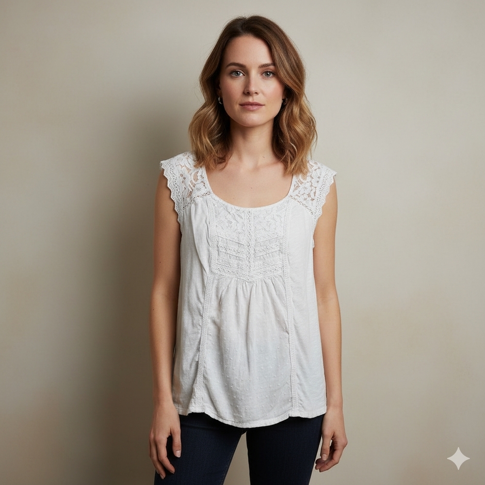 Meadow Rue  By ANTHROPOLOGIE Cream Lace Detail Blouse Size S